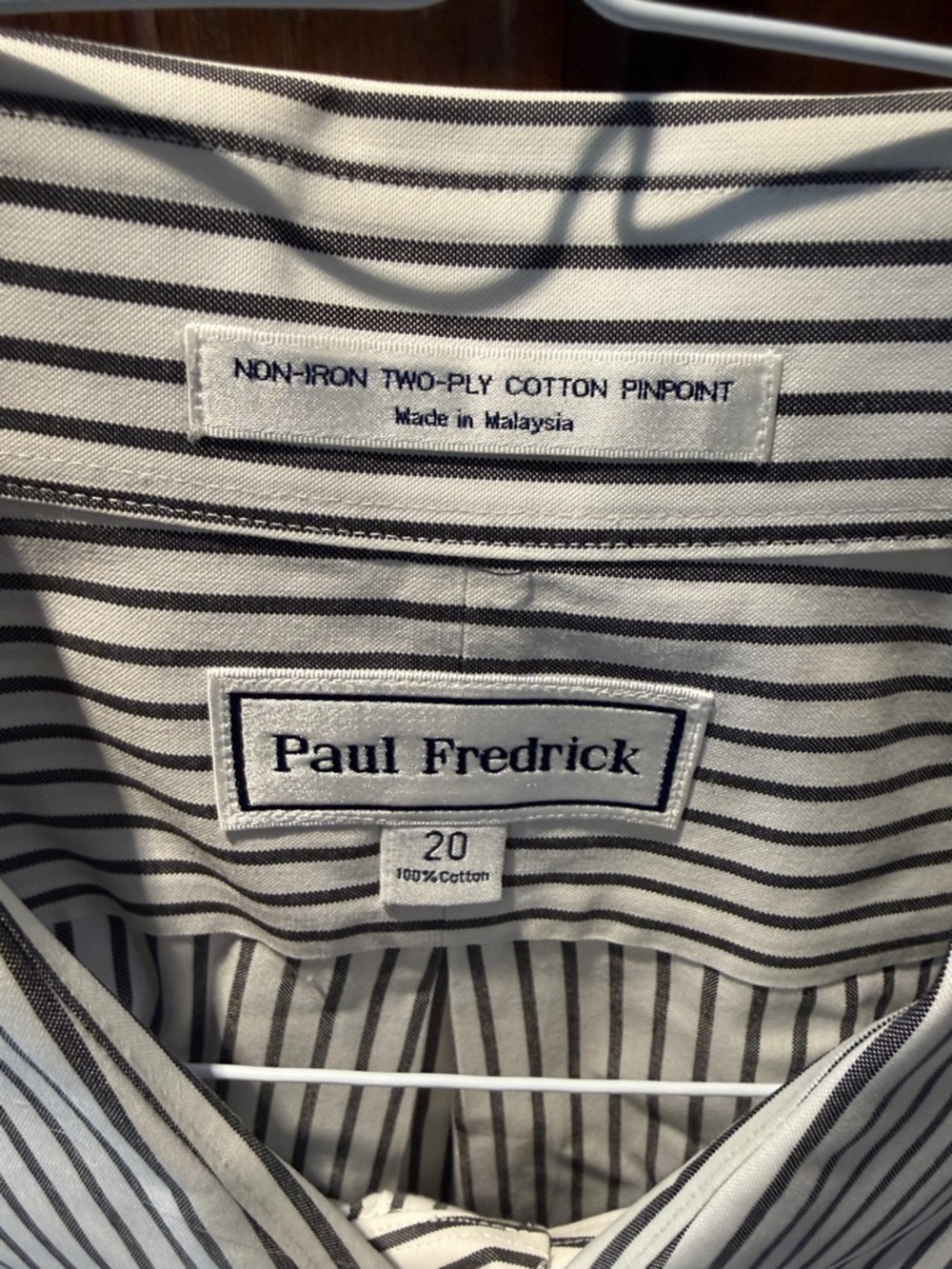 Paul Fredrick White Short-Sleeve Shirt with Black Pinstripes size 20 neck 3x - Picture 2 of 3